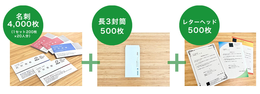 名刺4000枚＋長3封筒500枚＋レターヘッド500枚