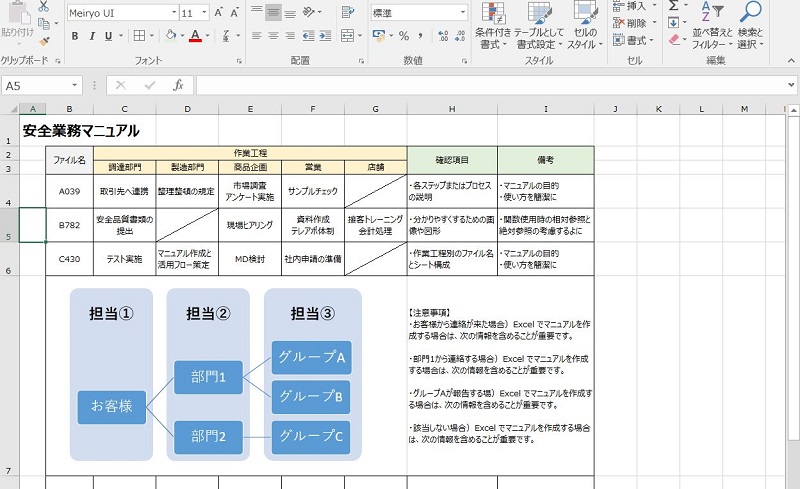 Excelで作る場合のマニュアル例