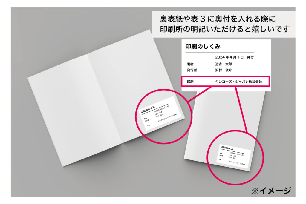 奥付の印刷所欄にキンコーズとご記載ください