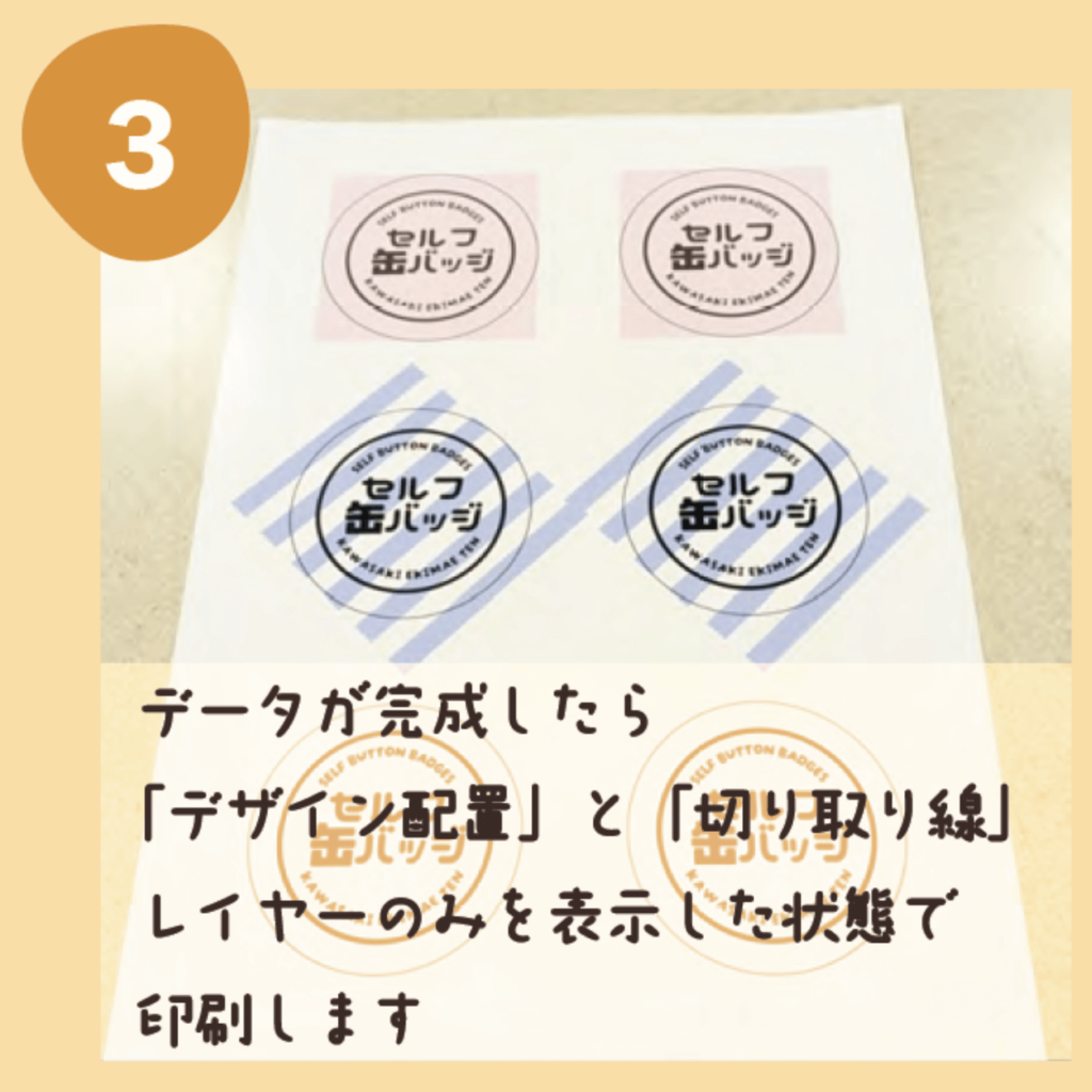 データが完成したら「デザイン配置」と「切り取り線」でレイヤーのみを表示した状態で印刷します