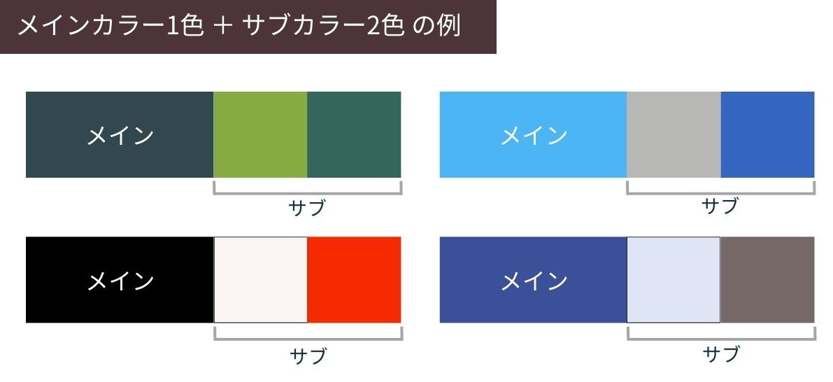 メインカラー1色と、サブカラー2色の合計3色の例。使用する色は2〜3色に絞る